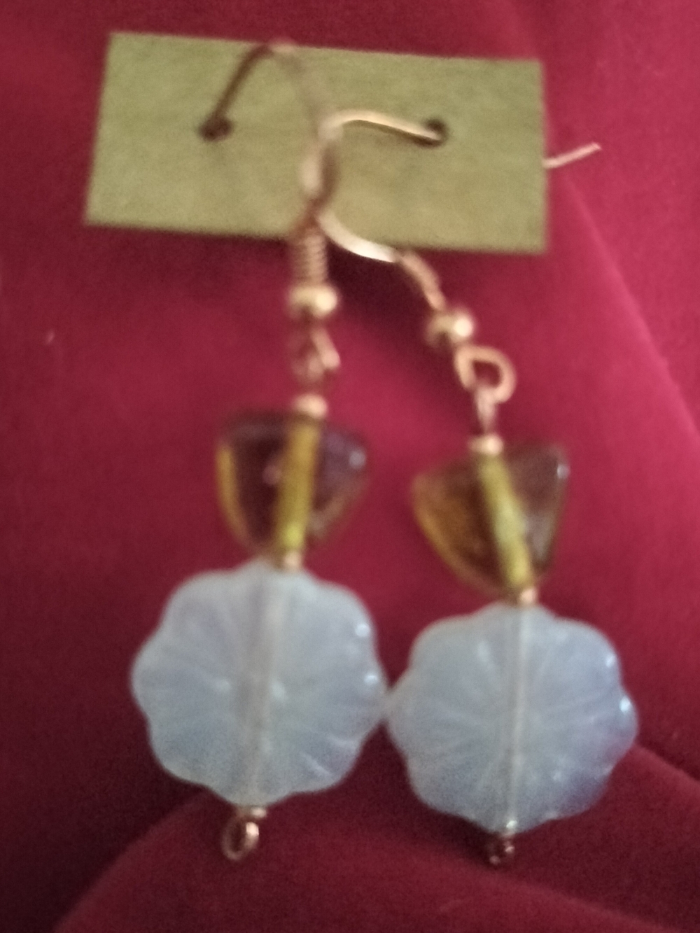 Milky Moon Flower Drop Amber Hart Dingle Hoop Hook Earrings